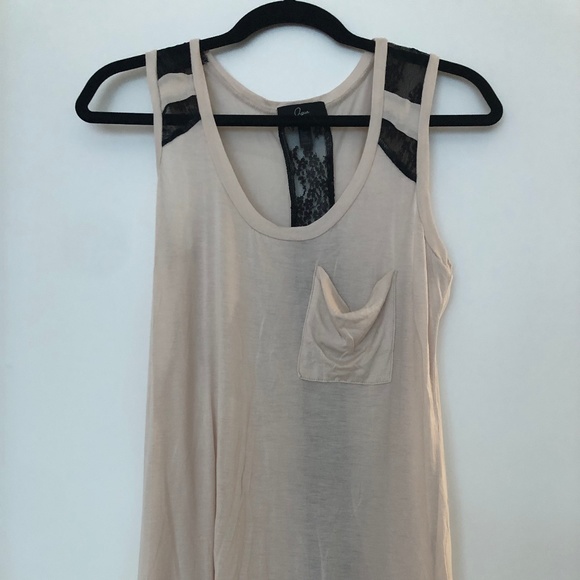 Aqua Tops - Aqua Beige/Lace Sleeveless Shirt